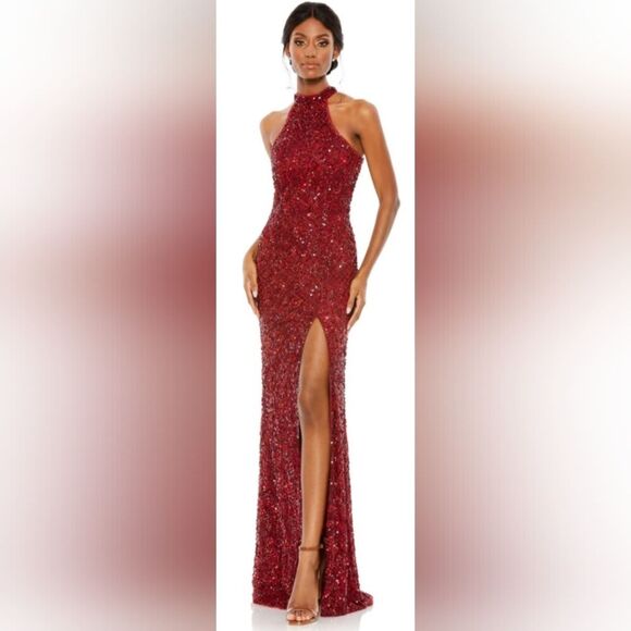 Mac Duggal Dresses & Skirts - Mac Duggal SEQUIN HALTER OPEN BACK GOWN NWT size 4 Garnet Red (4112)